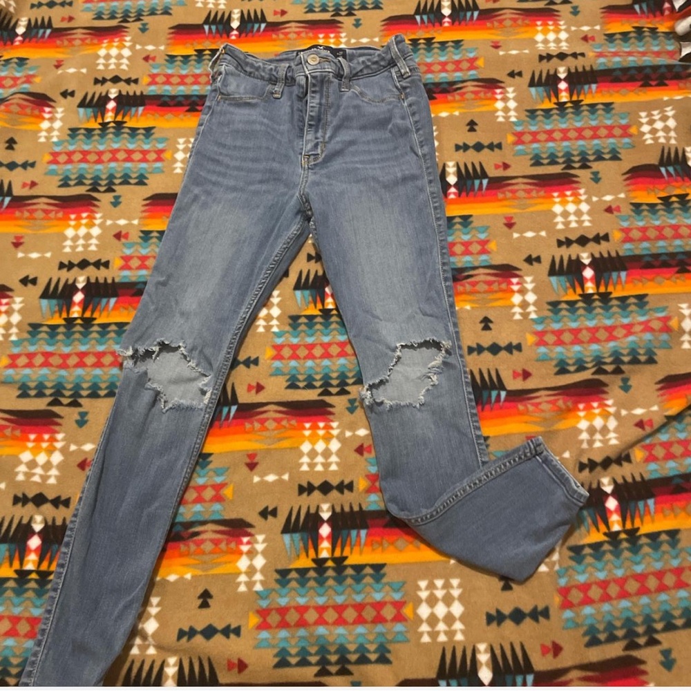 Hollister Blue High Rise Distressed Jeans